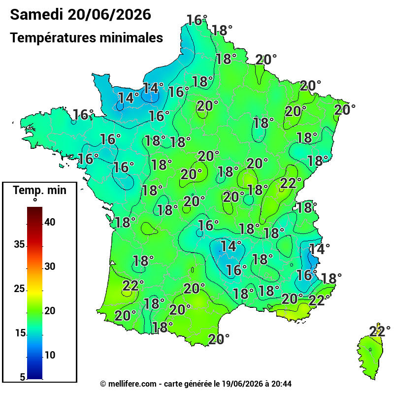 Prévision Températures mini 20/06