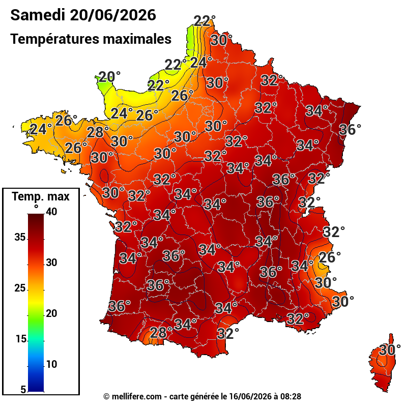 Prévision Températures maxi20/06