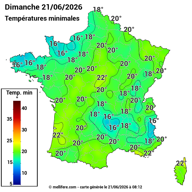 Prévision Températures mini 21/06