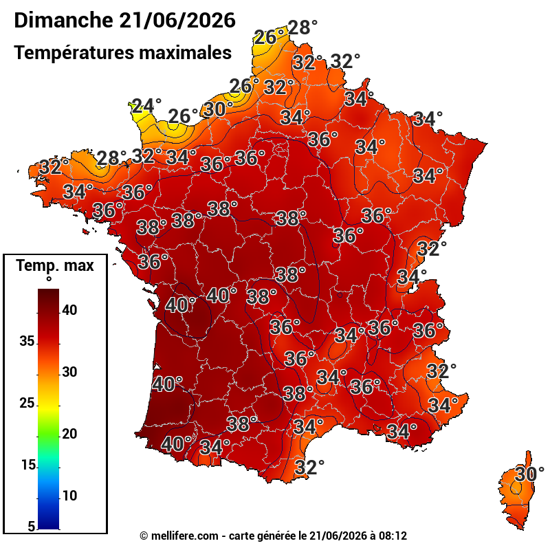 Prévision Températures maxi21/06
