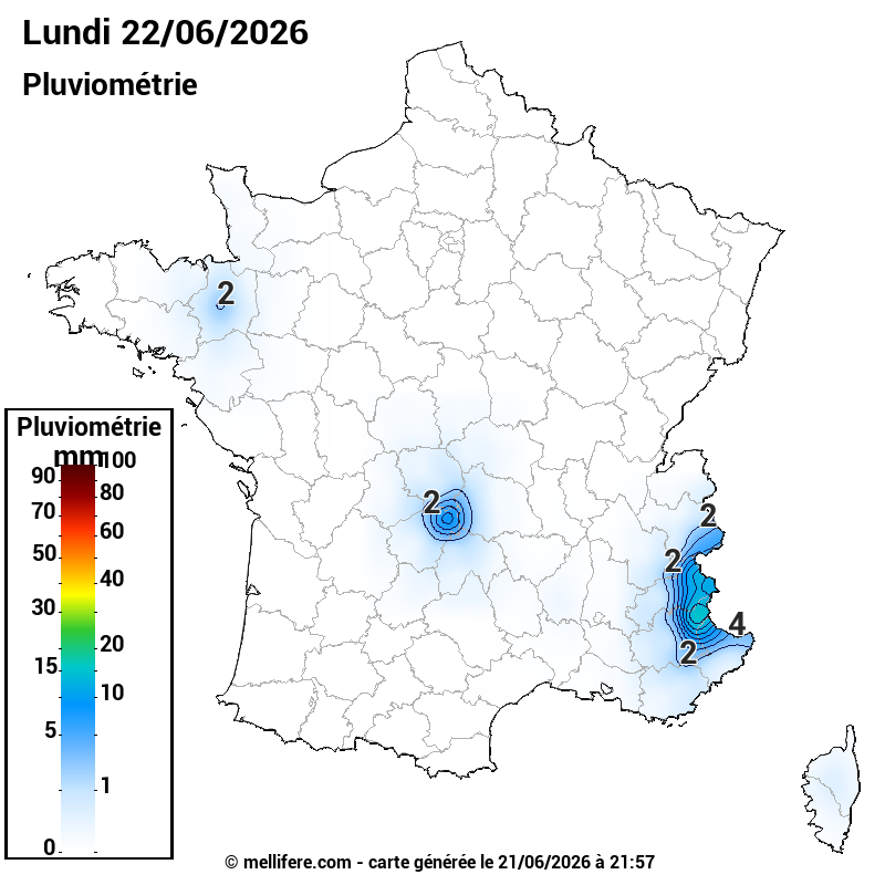 Prévision Pluviométrie 22/06