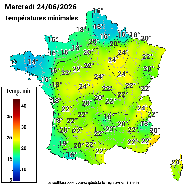 Prévision Températures mini 24/06