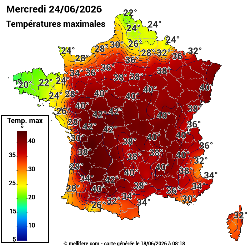 Prévision Températures maxi24/06