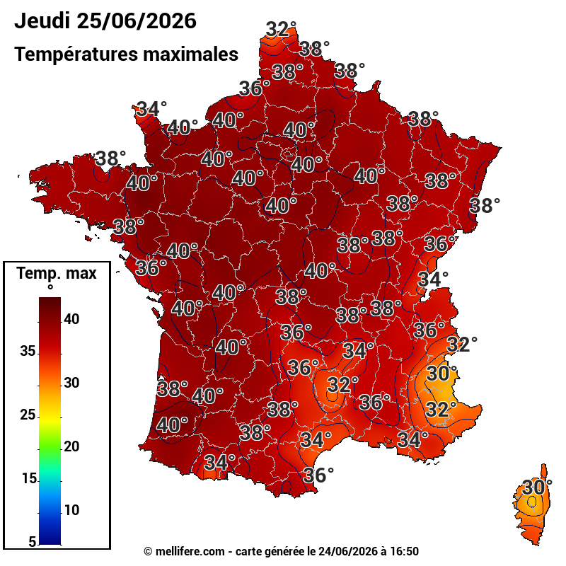 Prévision Températures maxi25/06