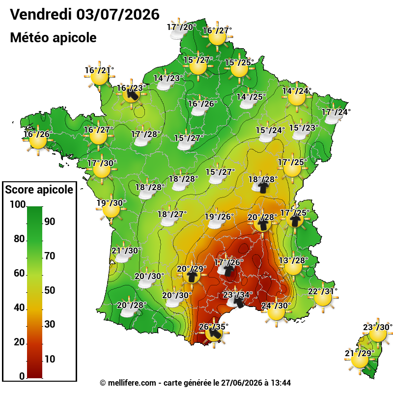 Carte des scores abeilles 03/07