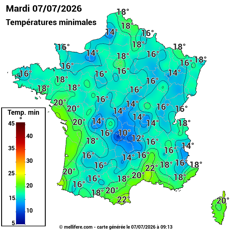 Prévision Températures mini 07/07