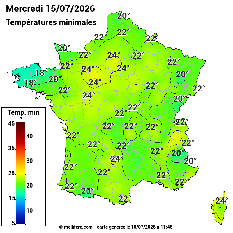 Prévision Températures mini 15/07