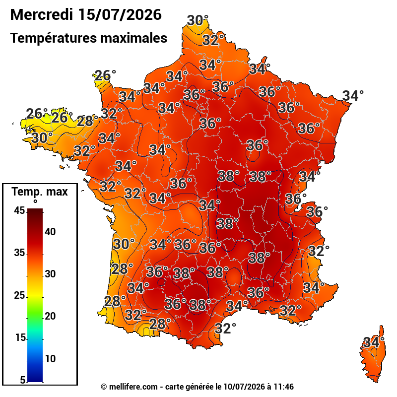 Prévision Températures maxi15/07