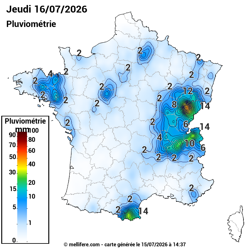 Prévision Pluviométrie 16/07