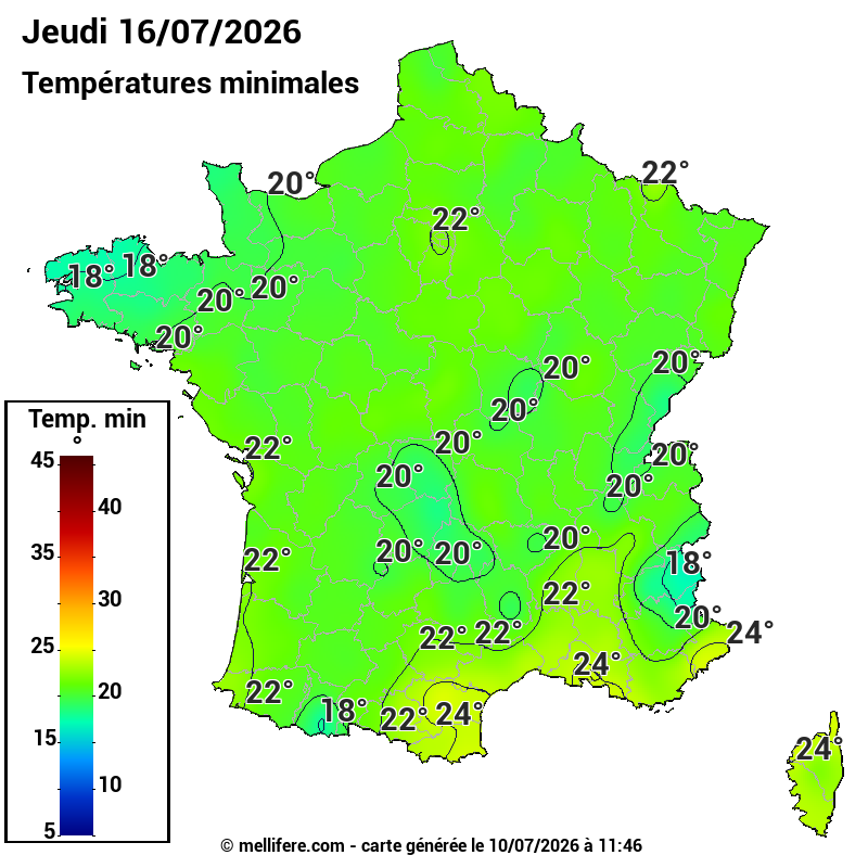 Prévision Températures mini 16/07