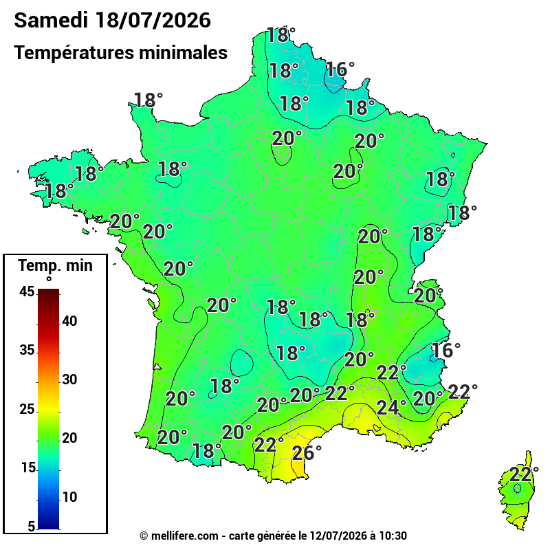 Prévision Températures mini 18/07