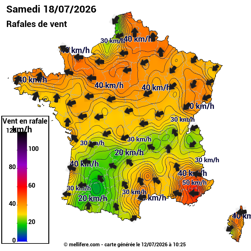 Prévision Vents et rafales 18/07