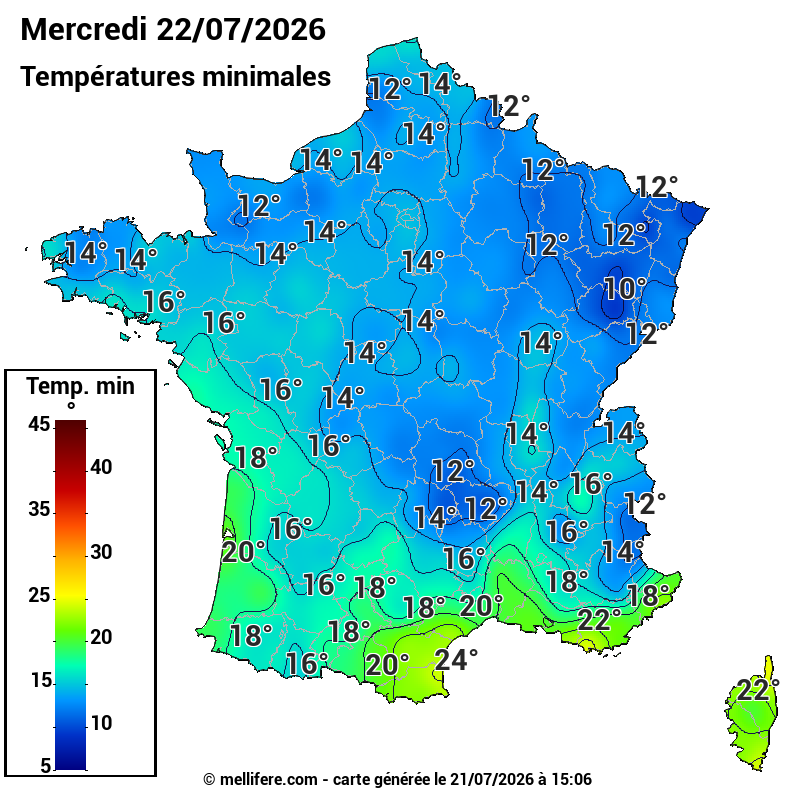 Prévision Températures mini 22/07