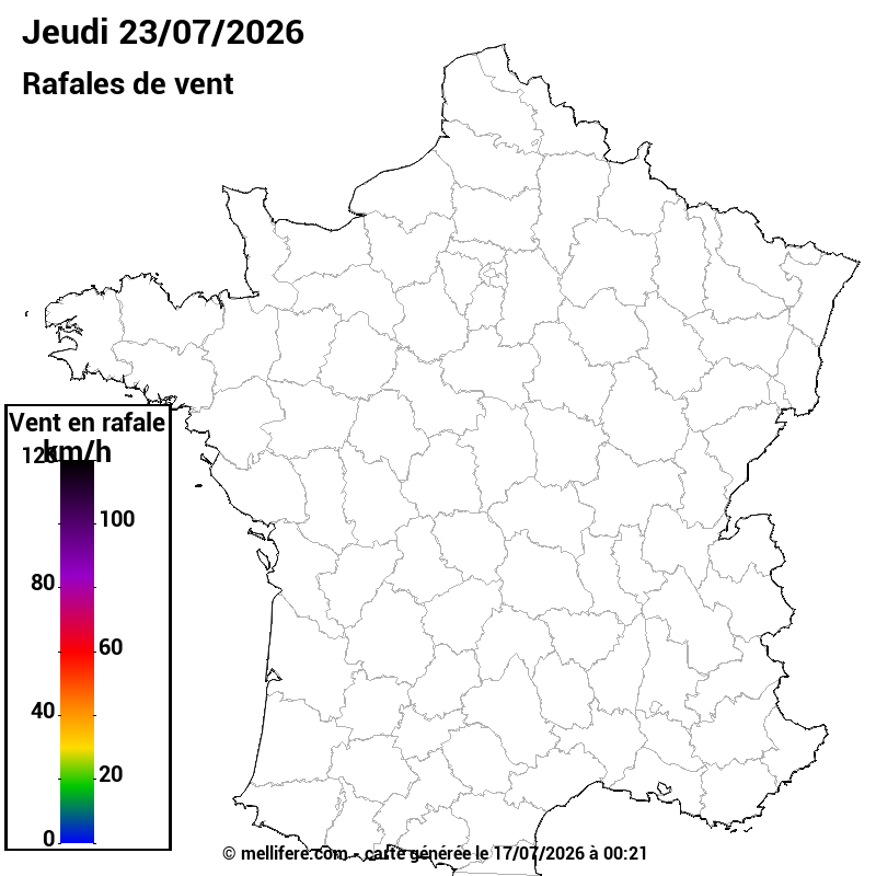 Prévision Vents et rafales 23/07