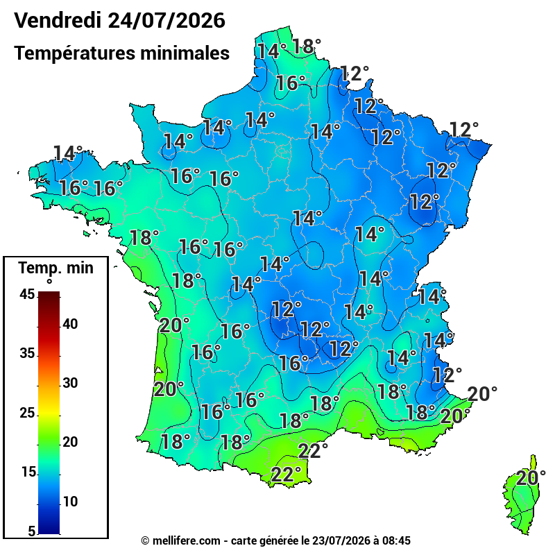 Prévision Températures mini 24/07