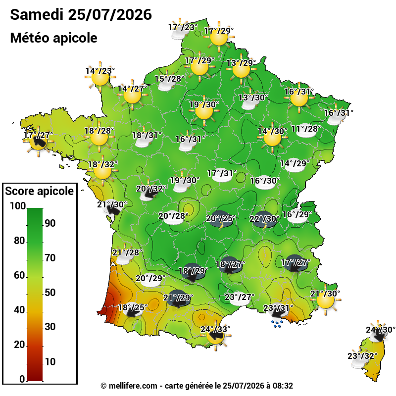 Carte des scores abeilles 25/07