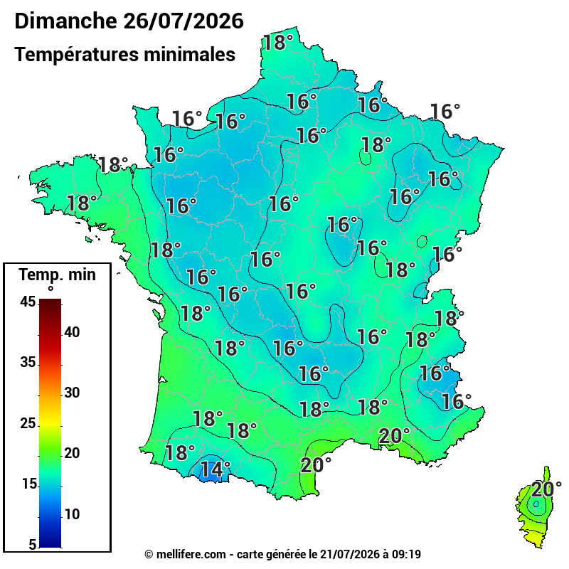 Prévision Températures mini 26/07