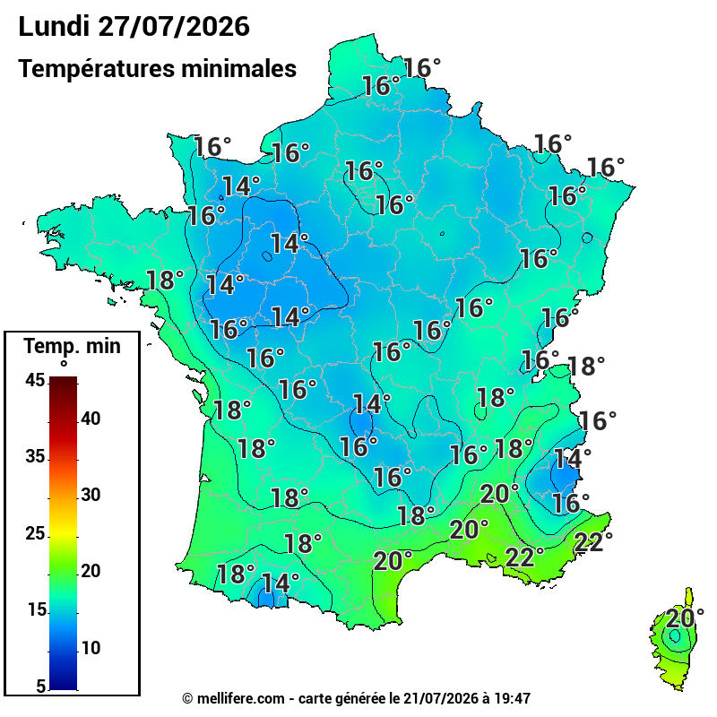 Prévision Températures mini 27/07
