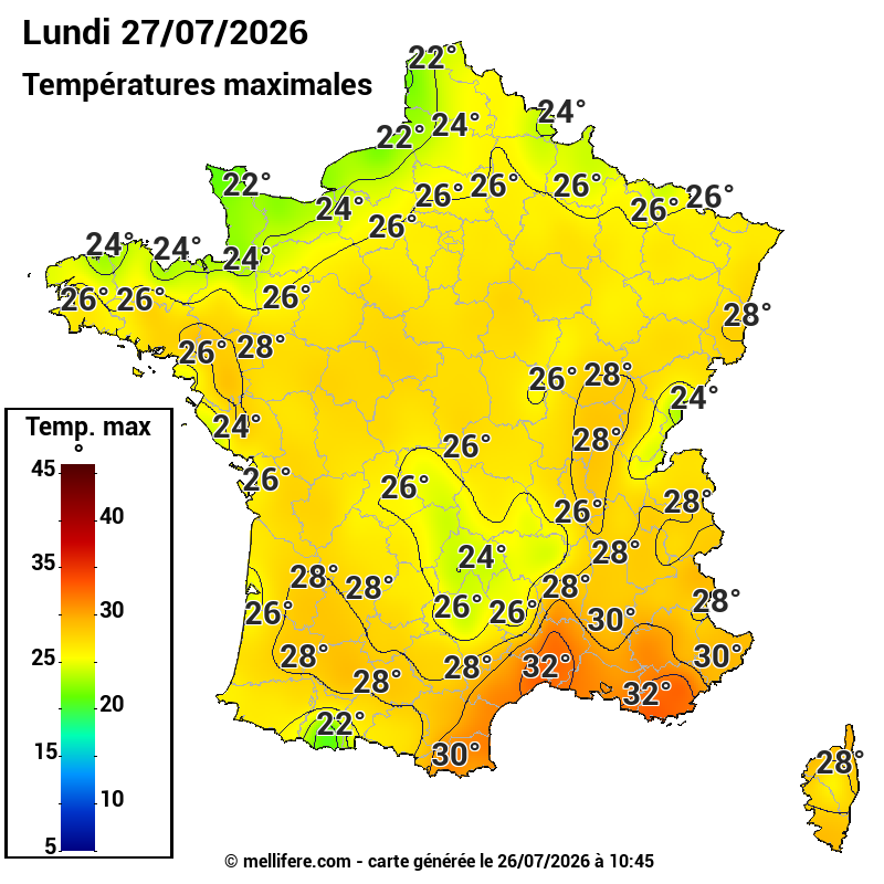 Prévision Températures maxi27/07