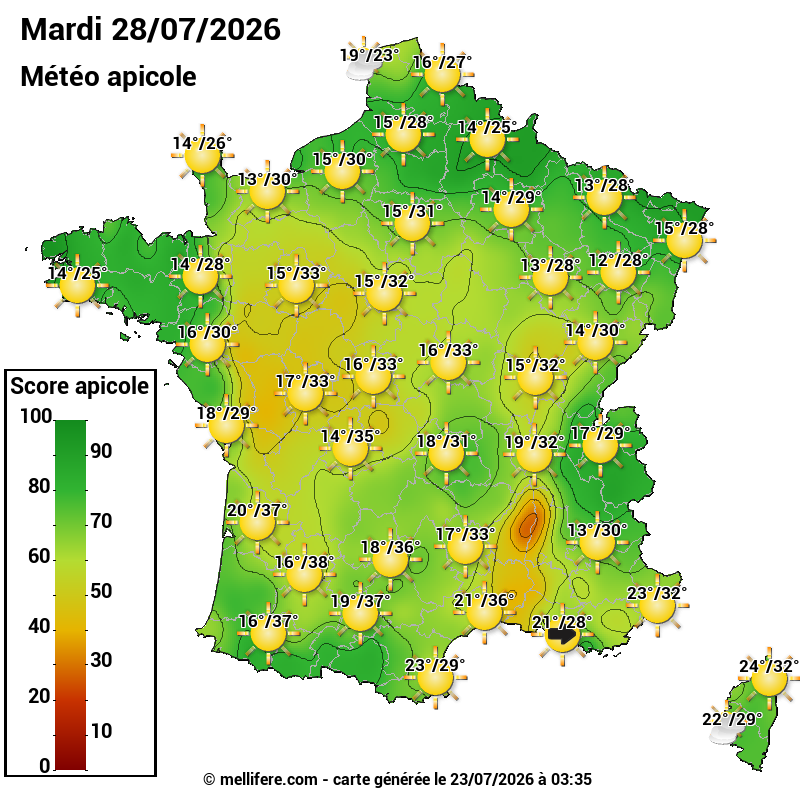 Carte des scores abeilles 28/07