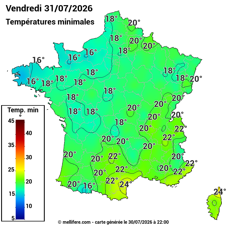Prévision Températures mini 31/07