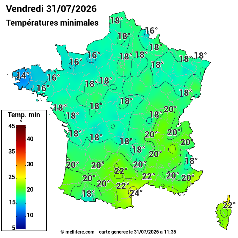 Prévision Températures mini 31/07