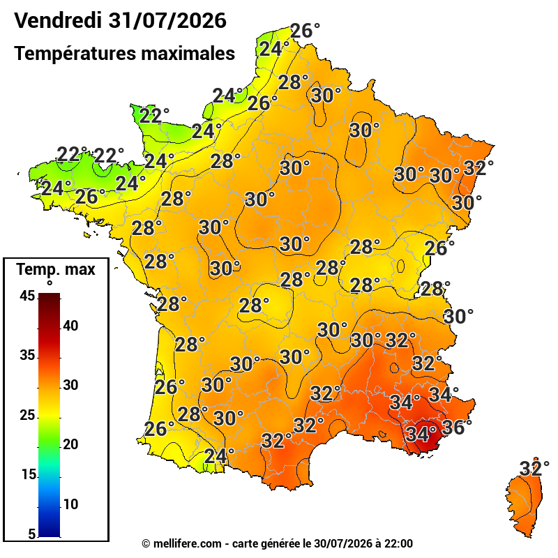 Prévision Températures maxi31/07
