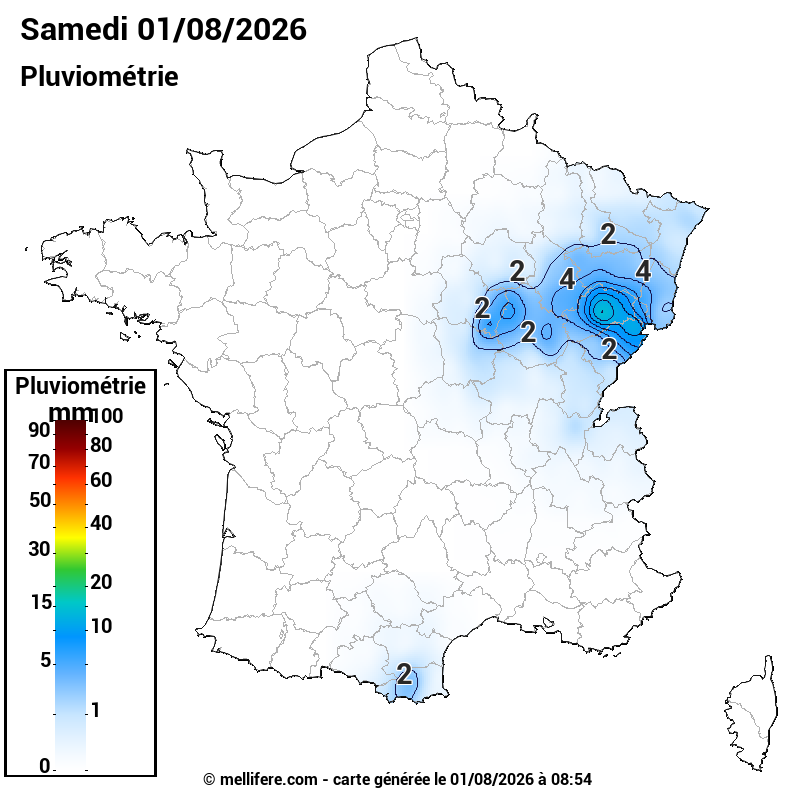 Prévision Pluviométrie 01/08