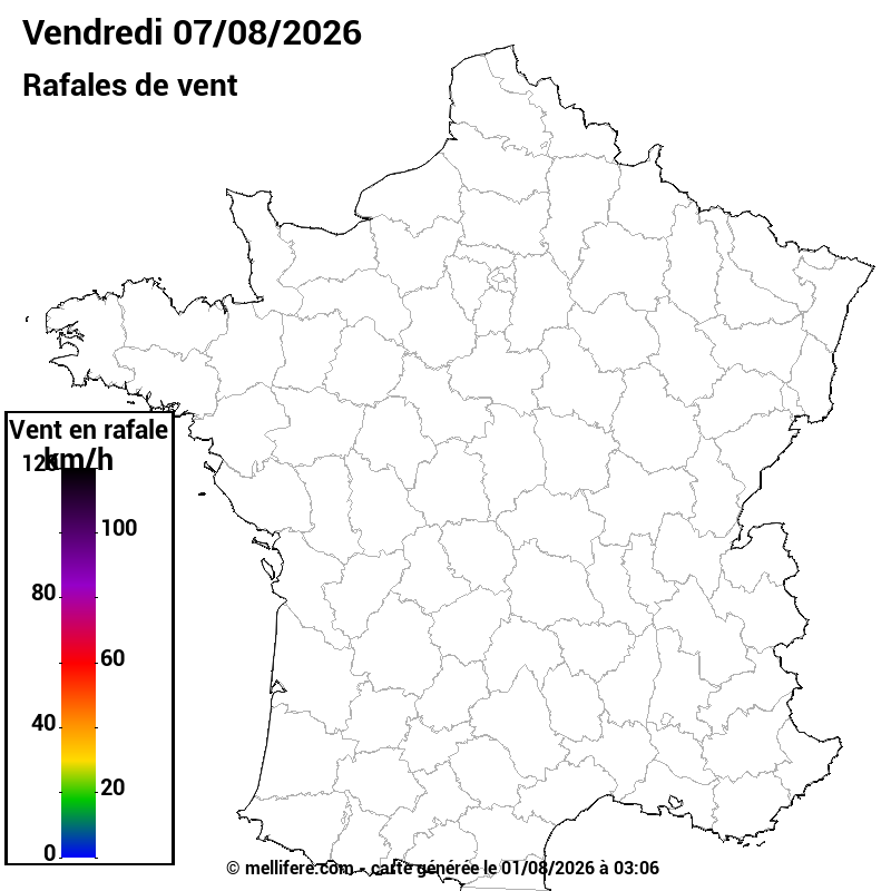 Prévision Vents et rafales 07/08