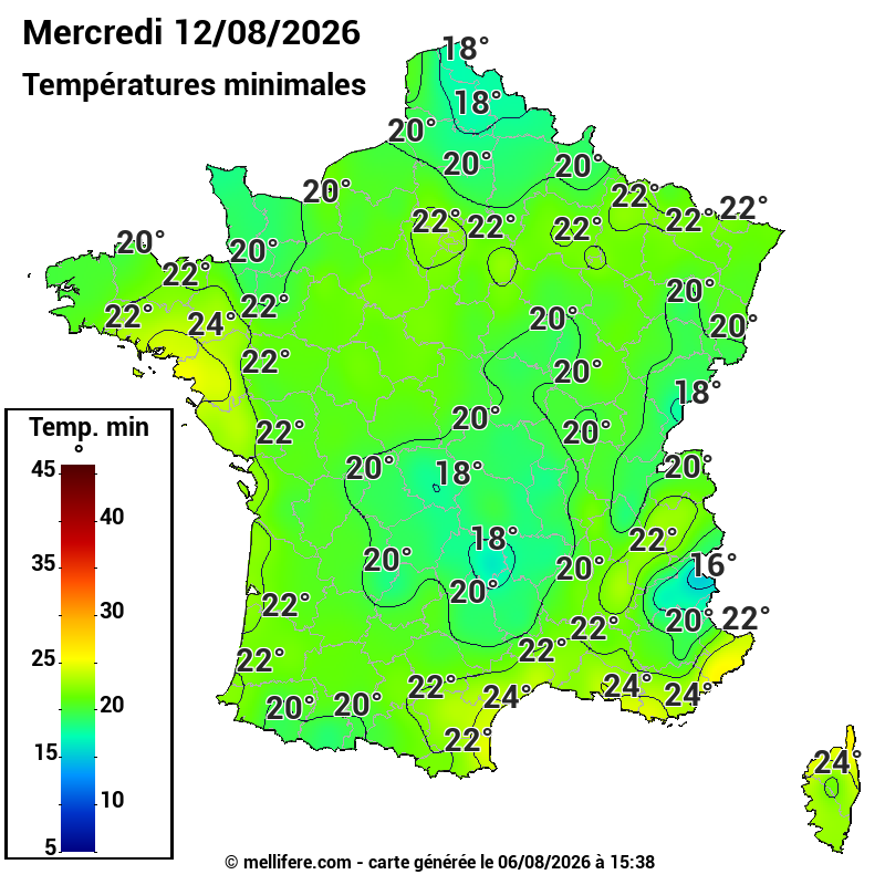 Prévision Températures mini 12/08