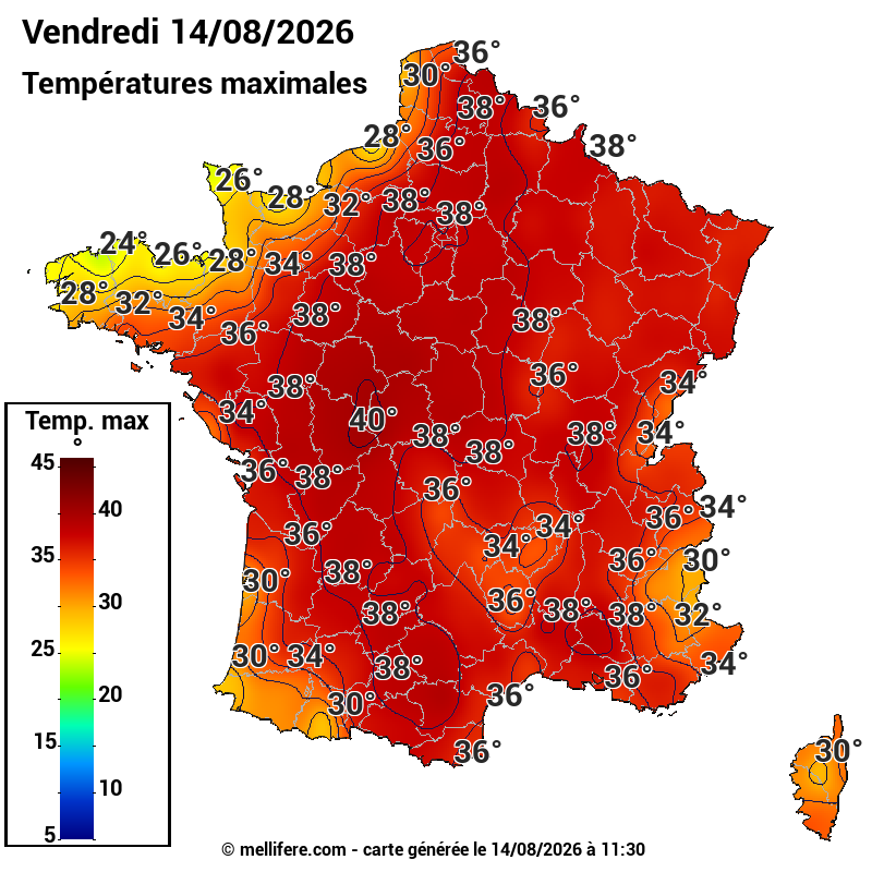 Prévision Températures maxi14/08