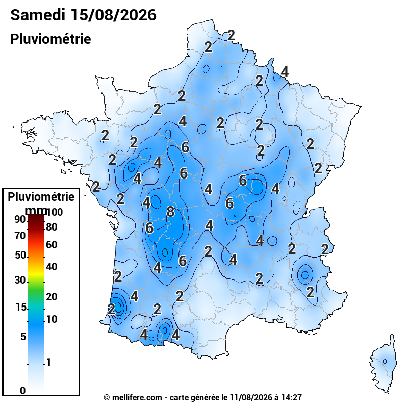 Prévision Pluviométrie 15/08
