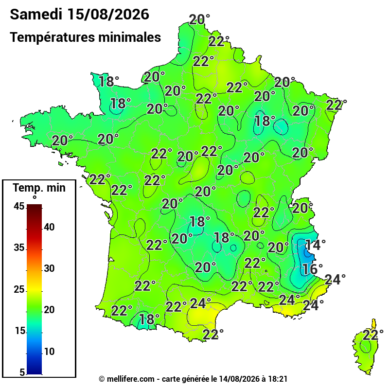 Prévision Températures mini 15/08
