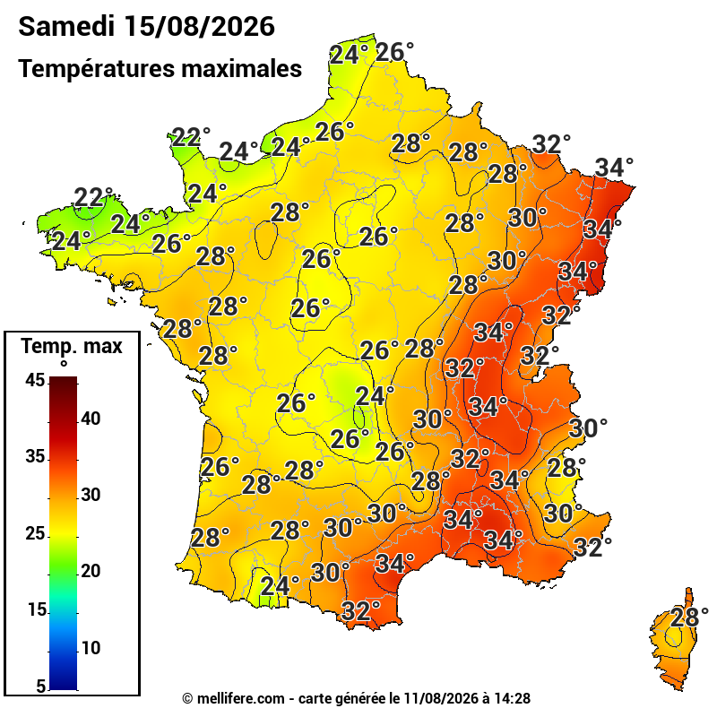 Prévision Températures maxi15/08