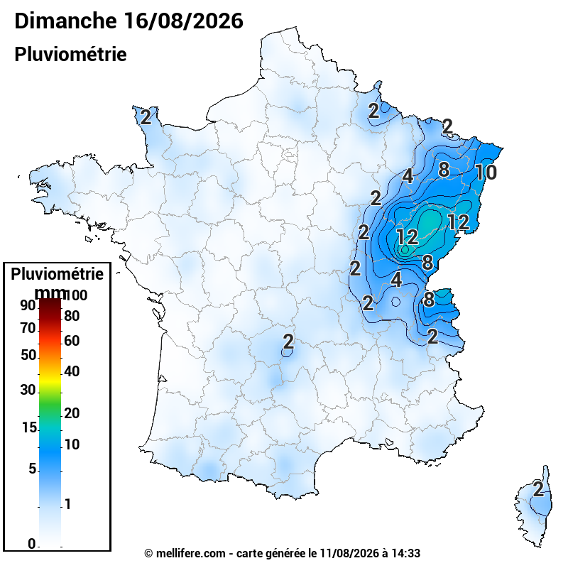 Prévision Pluviométrie 16/08