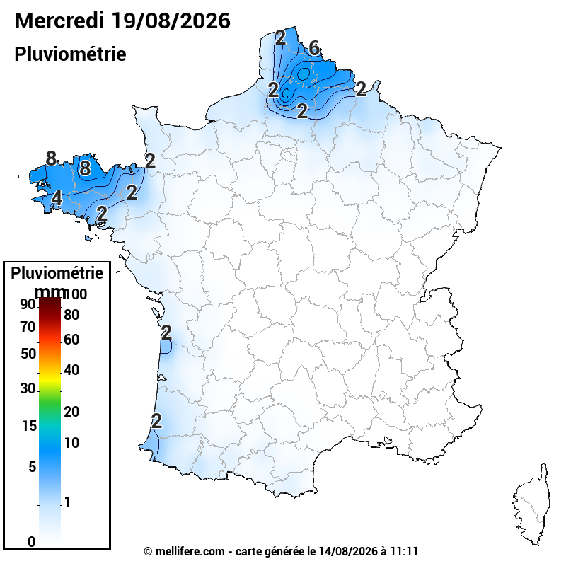 Prévision Pluviométrie 19/08
