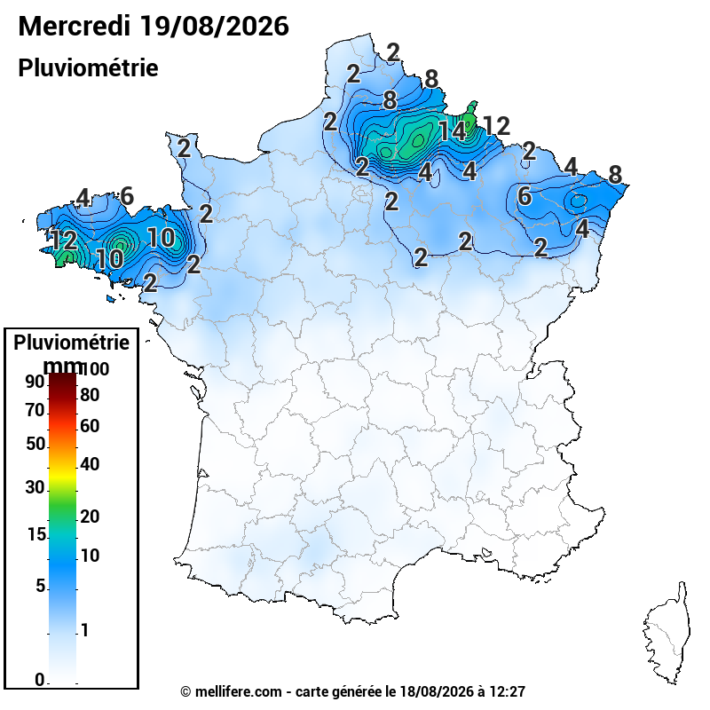 Prévision Pluviométrie 19/08