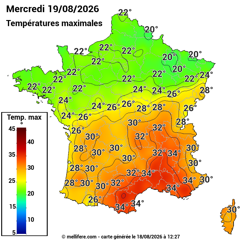 Prévision Températures maxi19/08