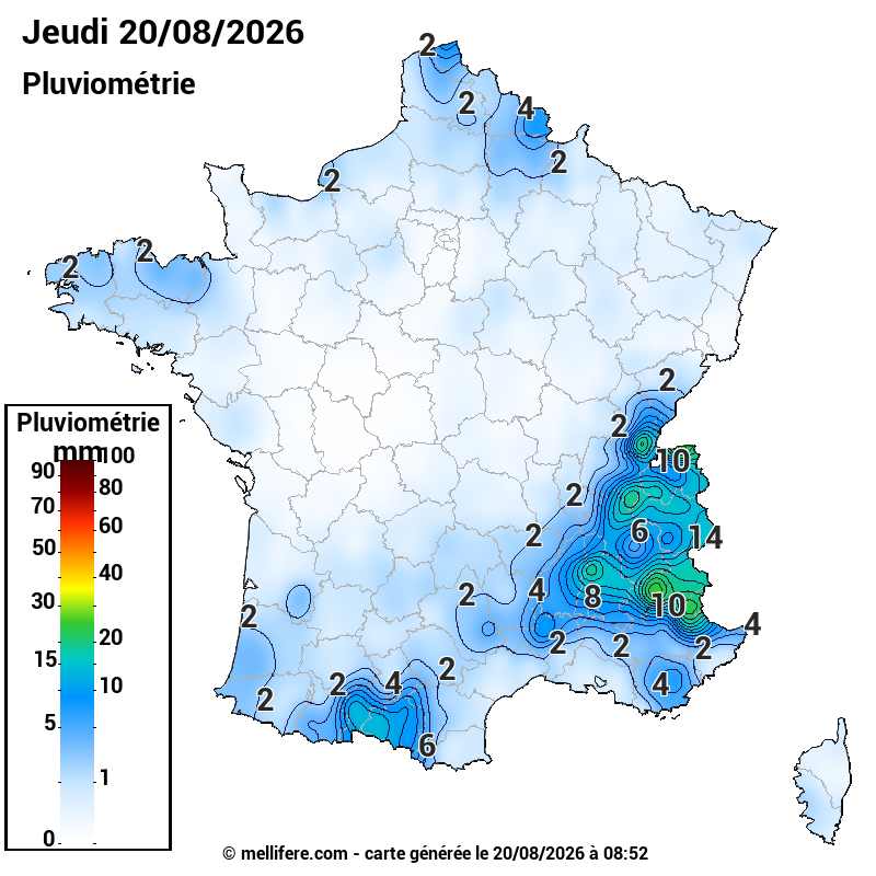 Prévision Pluviométrie 20/08