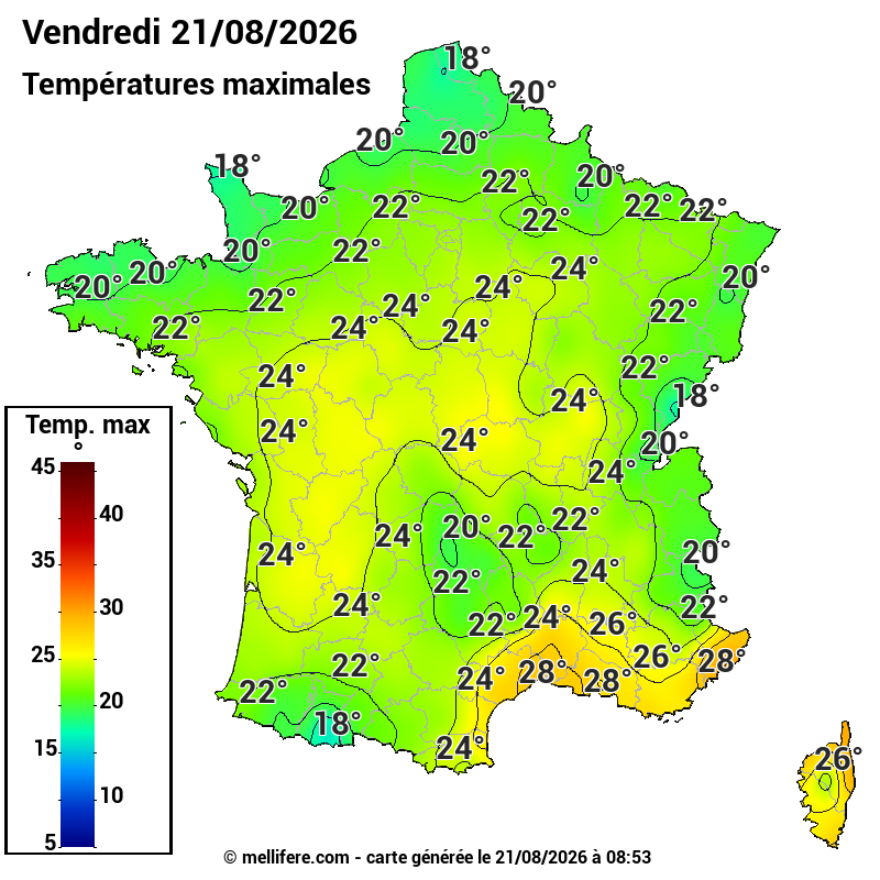 Prévision Températures maxi21/08