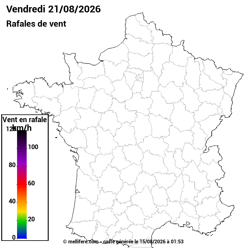 Prévision Vents et rafales 21/08