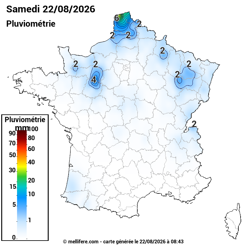 Prévision Pluviométrie 22/08