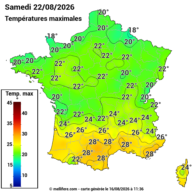 Prévision Températures maxi22/08