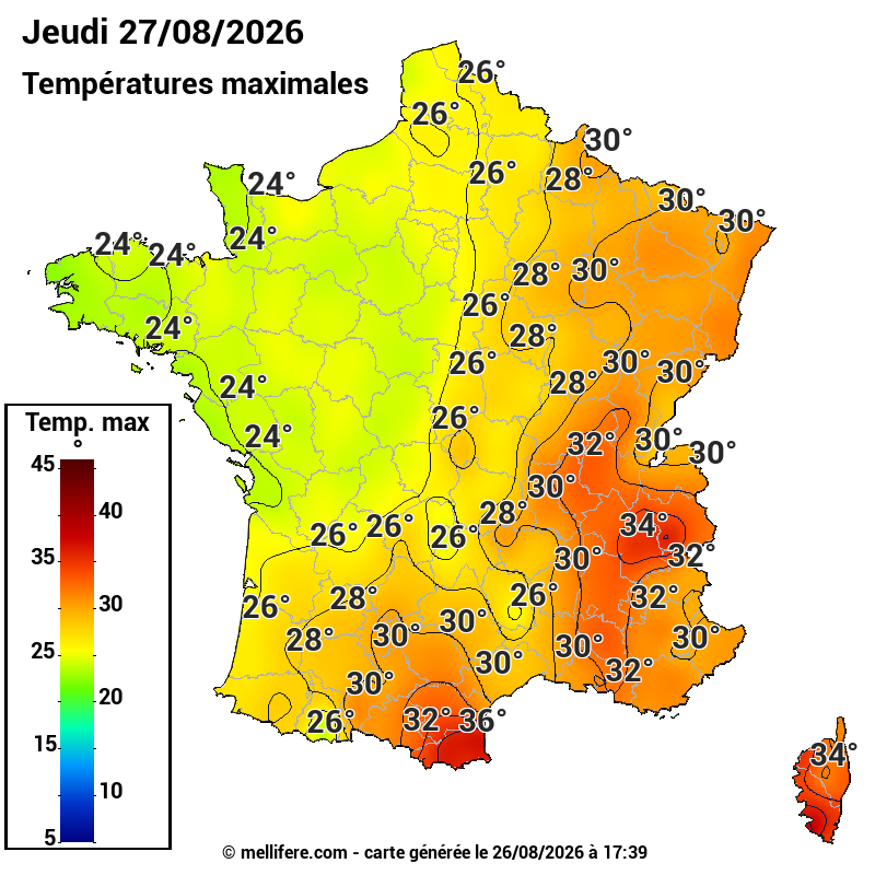 Prévision Températures maxi27/08