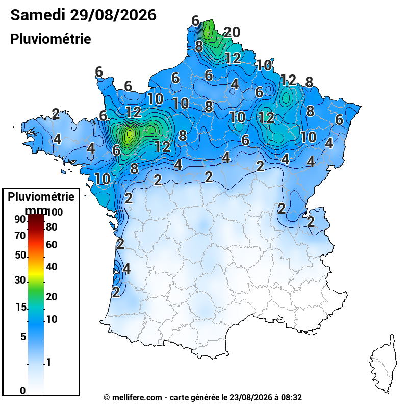Prévision Pluviométrie 29/08