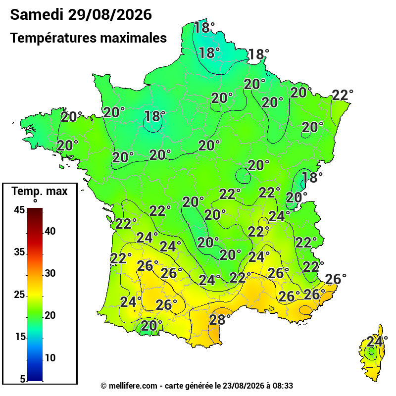 Prévision Températures maxi29/08