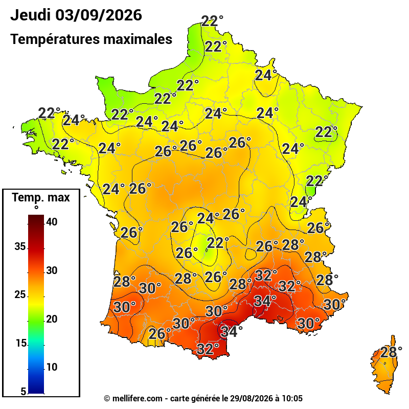 Prévision Températures maxi03/09