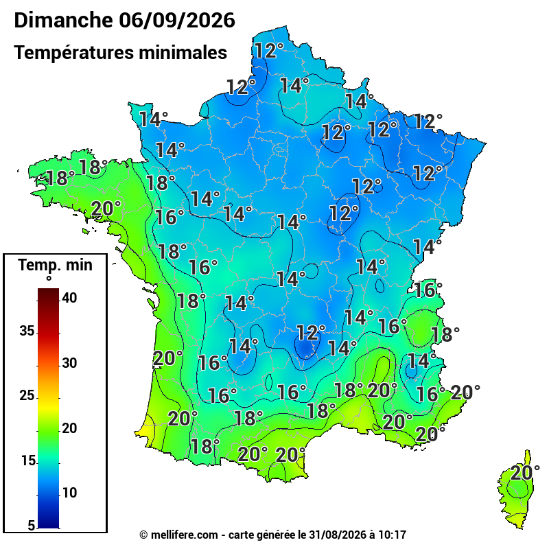 Prévision Températures mini 06/09