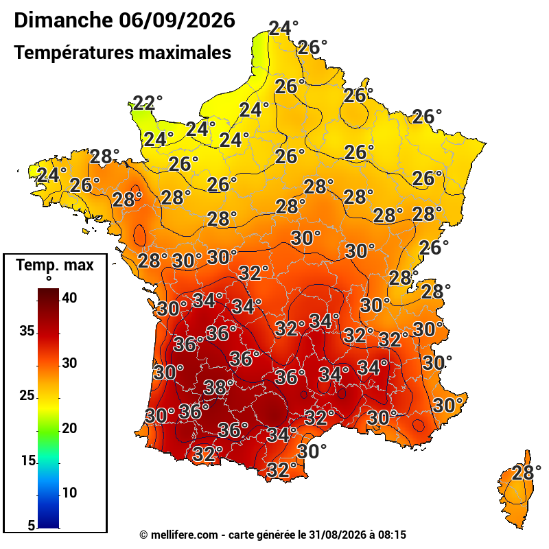 Prévision Températures maxi06/09