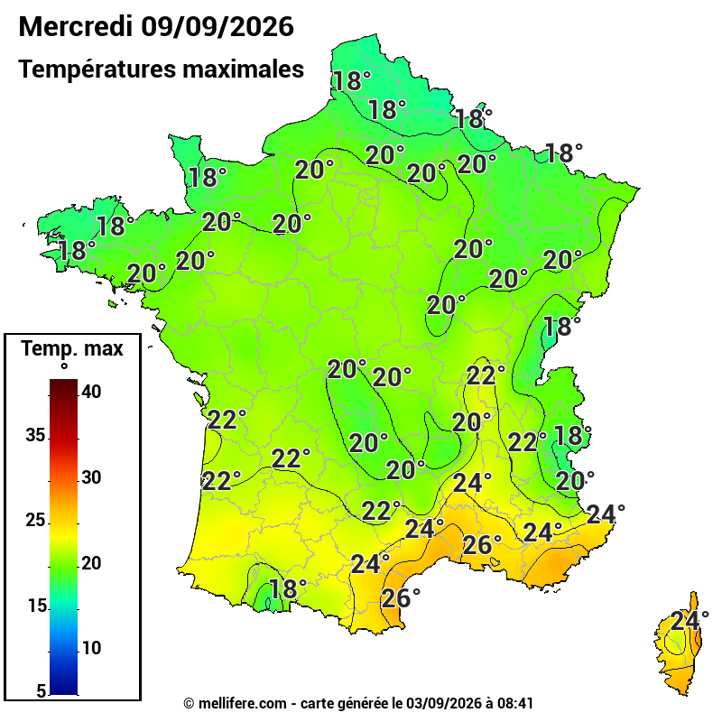Prévision Températures maxi09/09